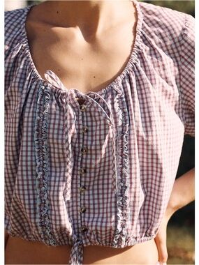Anthropologie / LyreBird Short-Sleeve Flannel Buttondown Crop Top